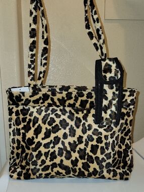 Leopard Print Tote Bag - Beige/Black